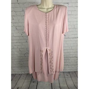 VTG Positive Attitude Layered Shoulder Pad Button Front Short Sleeve Dress 14